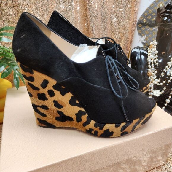 Prada Leopard Peep Toe Wedge Heel Authentic NIB - Picture 4 of 16